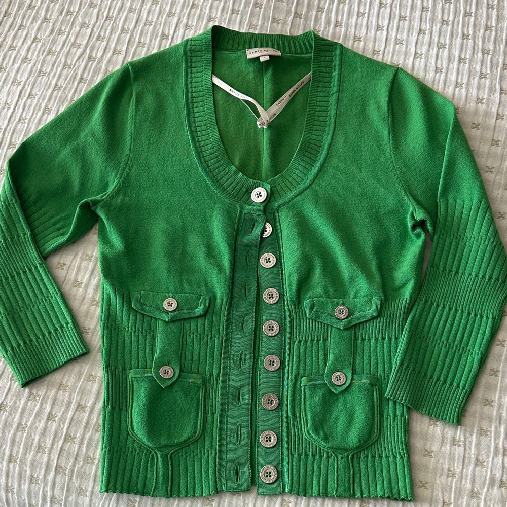 Karen Millen Green Button-Up Cardigan- silver buttons